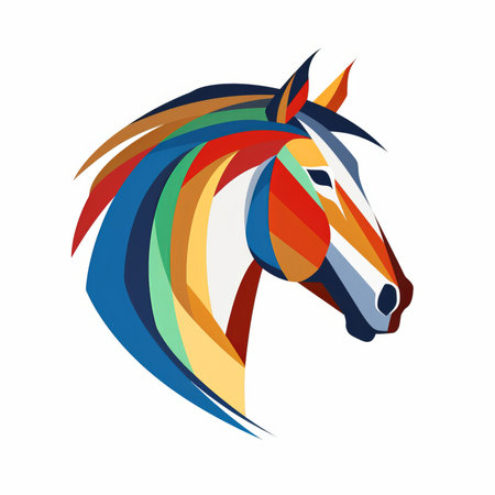 riding school logo with a stylized running horse, generated with AI. High-quality photoの素材