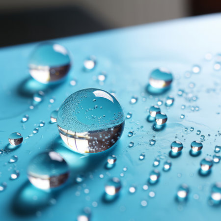 small water droplets on an aquamarine background,generated with AI.. High quality photoの素材