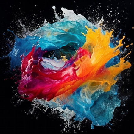 water in abstract picture with splash and vibrant colors , generated by AI. High-quality photoの素材