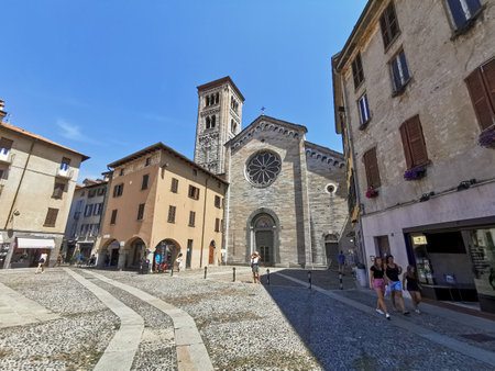 historic center with basilica Como in sunny day. High-quality photoの写真素材