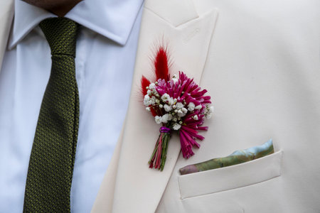 boutonnieres of the groom's jacket for wedding. High-quality photoの写真素材