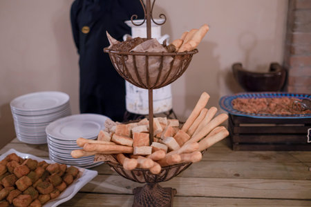 Italian wedding buffet with typical products and cold cuts. High-quality photo
