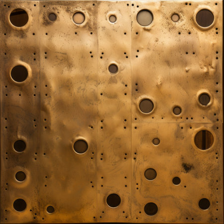 old brass panel texture with holes, generated by AI. High-quality photoの素材