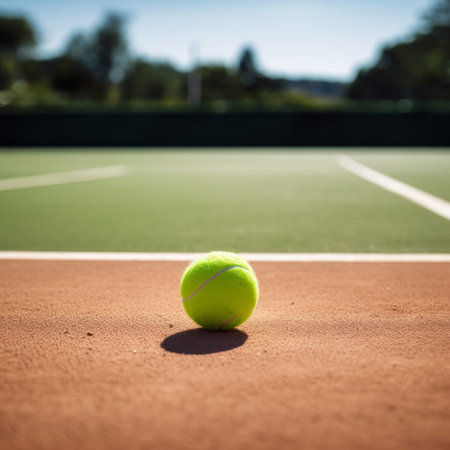 tennis ball stopped on the playing court, generated by AI. High quality photoの素材