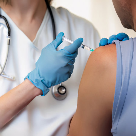 vaccine injection on male arm covid, generated by AI. High quality photoの素材