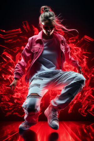 street dance in nightclub with light and smoke effect, generated by AI. High quality photoの素材