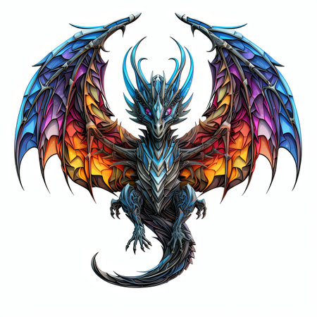 Dragon color with wings on white background, generated by AI. High quality photoの素材