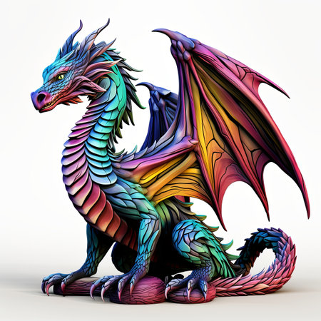 Dragon color with wings on white background, generated by AI. High quality photoの素材
