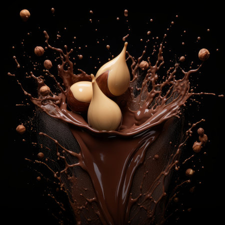 chocolate explosion on black background, generated by AI. High quality photoの素材