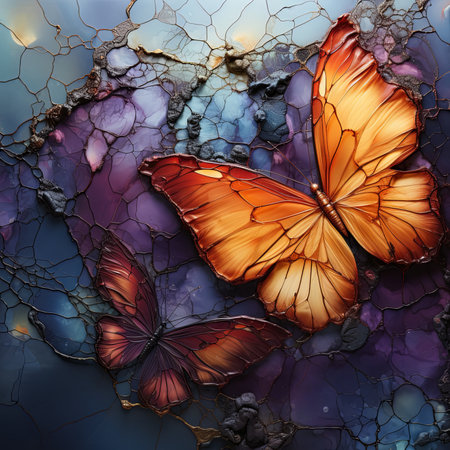 abstract butterfly with wings made of lava and molten metal, generated by AI. High quality photoの素材