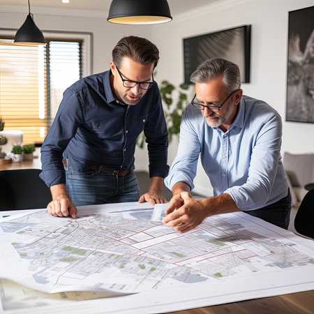 couple of engineers architects in front of project, generated by AI. High quality photoの素材