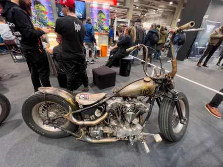 Verona, Italy - 2023 01 12 : MBE Verona Bike Expo Bike and Custom car exibituon - custom bike. High quality photoのeditorial素材