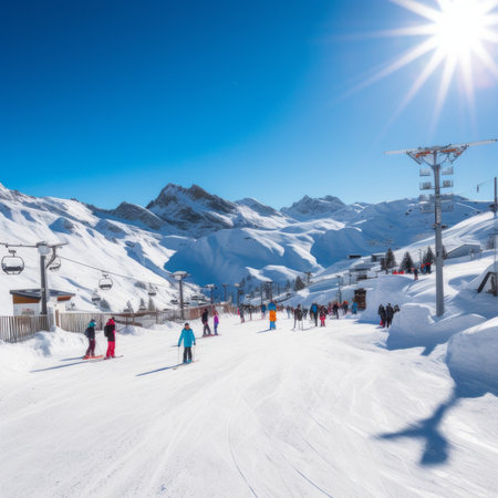 ski slope and ski lift, generated by AI. High quality photoの素材