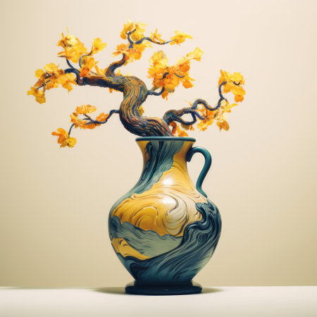 surrealistic vase in van Gogh style minimalism, generated by AI. High quality photoの素材