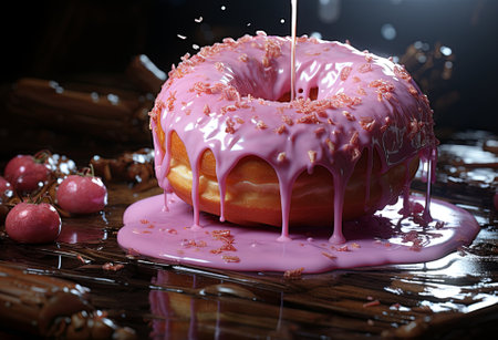 glazed donut is in the air and falls down on top, generated by AI. High quality photoの素材
