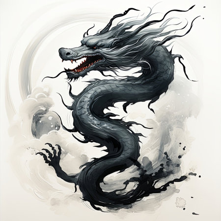 minimalist Dragon ink style on white background, generated by AI. High quality photoの素材