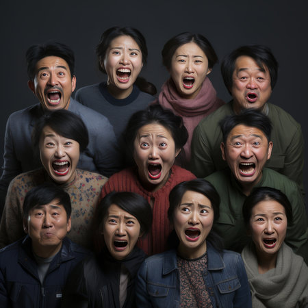 Korean Family Members Facial expressions with age differences, generated by AI. High quality photoの素材