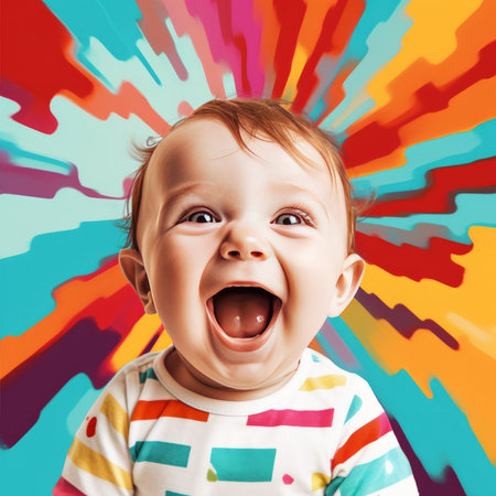baby face bright colors poster idea design laughing , generated by AI. High quality photoの素材