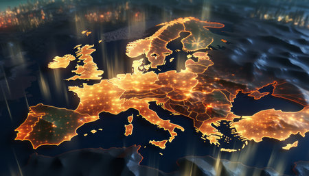 Visualize glowing cryptocurrencies taking flight from space, generated by AI. High quality photoの素材