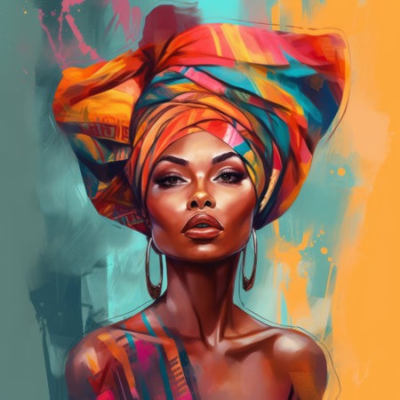 Fashion portrait of beautiful african woman with turban on head.の素材