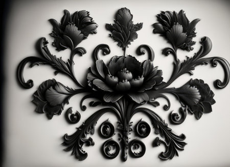 floral ornament on the wall in black and white tone. High quality photoの素材