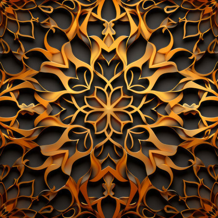 Abstract background with golden ornament. 3d rendering, 3d illustration.の素材