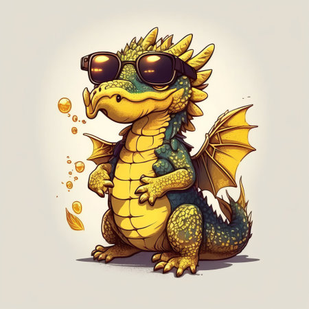 Funny dragon in sunglasses. Vector illustration of a cartoon dragon.の素材