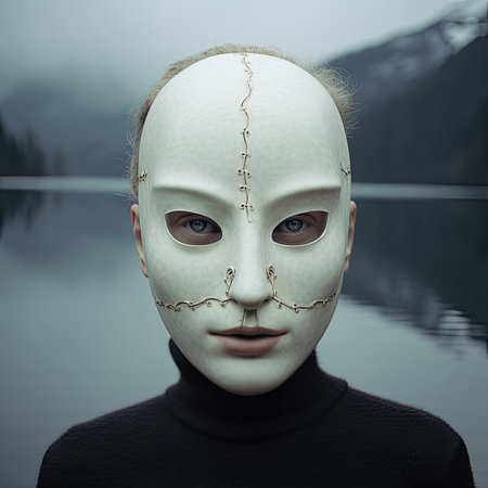 Fantasy portrait of a girl with a white mask on her faceの素材