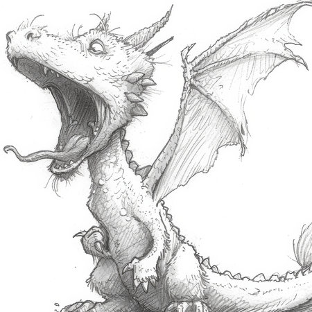 cute stylized pencil drawing of a little dragon, generated by AI. High quality photoの素材