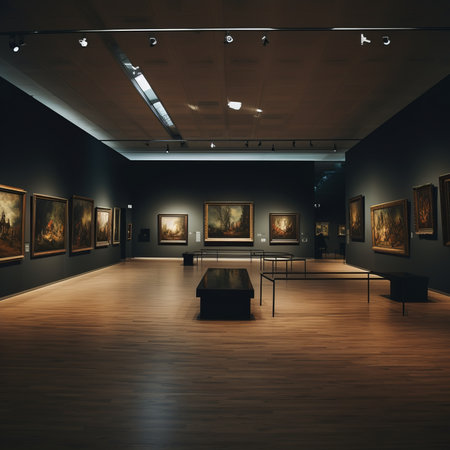 The museums walls are adorned with numerous paintings. The artwork adds to the beauty of the buildings hardwood flooring and high ceilingsの素材