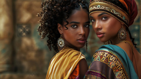 two beautiful black women are posing for a picture together. High qualityの素材