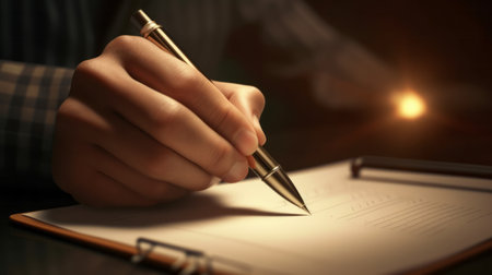 The person is creating art with pen and paper, using their hand to make gestures and their fingers to hold the writing implementの素材
