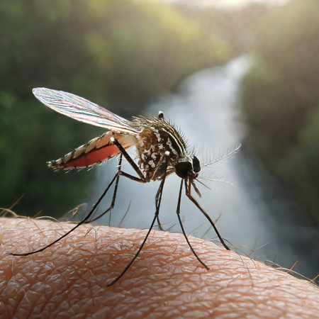 a mosquito is biting a person's arm. High qualityの素材