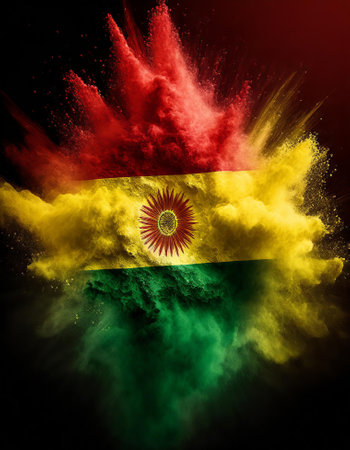 Bolivia colorful flag holi paint powder explosion on isolated background, generated by AI. High quality photoの素材