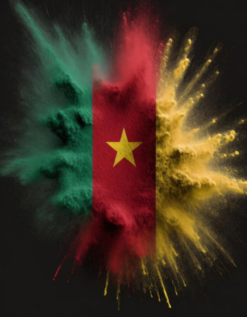 Cameroon colorful flag holi paint powder explosion on isolated background, generated by AI. High quality photoの素材