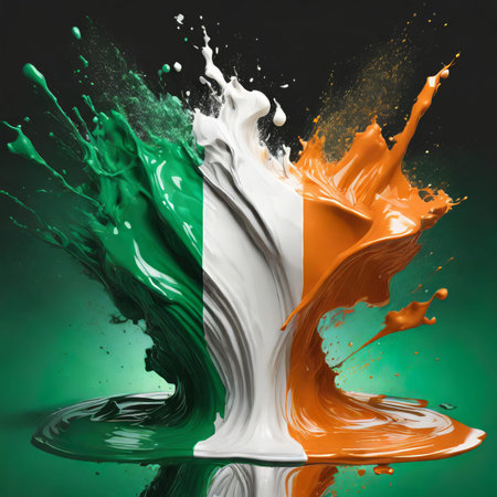 Ireland flag paint liquid explosion on isolated background, generated by AI. High quality photoの素材