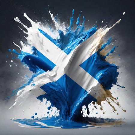 Scotland flag paint liquid explosion on isolated background, generated by AI. High quality photoの素材