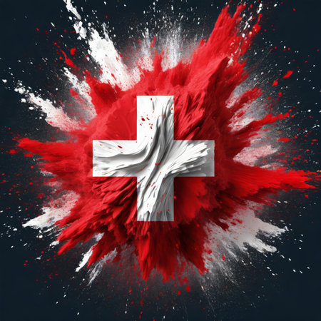 Switzerland flag paint powder explosion on isolated background, generated by AI. High quality photoの素材