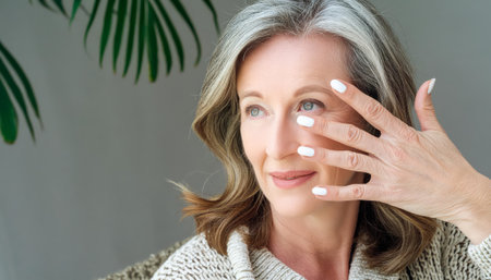 woman's hand with white nail polish, generated by AI. High quality photoの素材