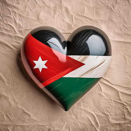 heart painted with Jordan flag, generated by AI. High quality photoの素材
