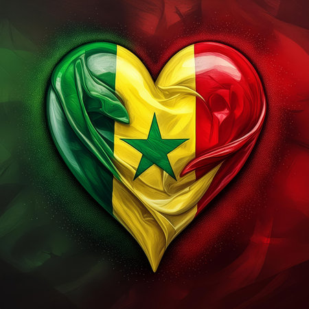 heart painted with Senegal flag ,generated by AI. High quality photoの素材
