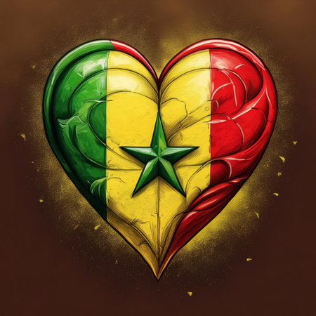 heart painted with Senegal flag ,generated by AI. High quality photoの素材