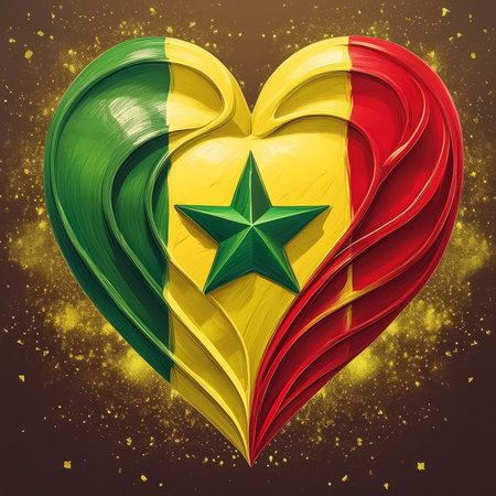 heart painted with Senegal flag ,generated by AI. High quality photoの素材