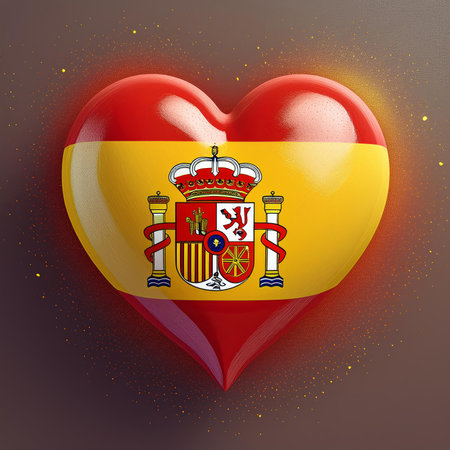 heart painted with Spain flag, generated by AI. High quality photoの素材