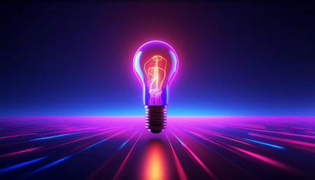 light bulb lit in blue sky as bright idea business idea surreal image , generated by AI. High quality photoの素材