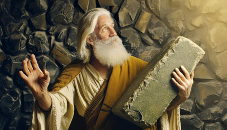 Moses Holding the Stone Tablets, generated by AI. High quality photoの素材