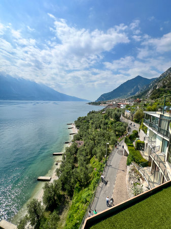 Limone sul Garda walk along the lake with a panoramic view, high quality imageの写真素材