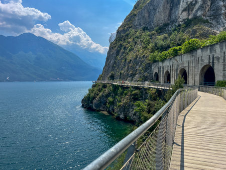 Limone sul Garda walk along the lake with a panoramic view, high quality imageの写真素材