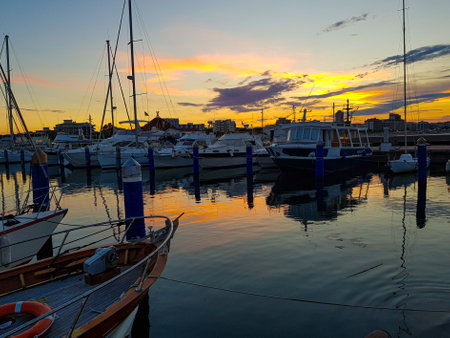 port of Cesenatico on the Romagna coast at sunset. High quality photoの写真素材