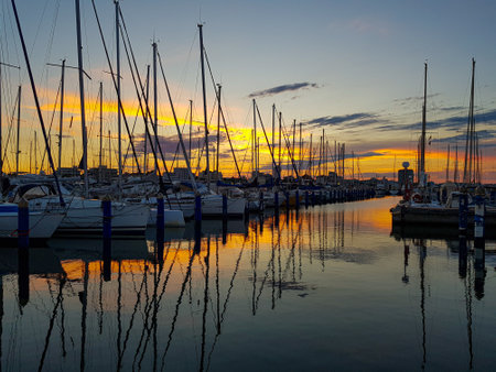 port of Cesenatico on the Romagna coast at sunset. High quality photoの写真素材